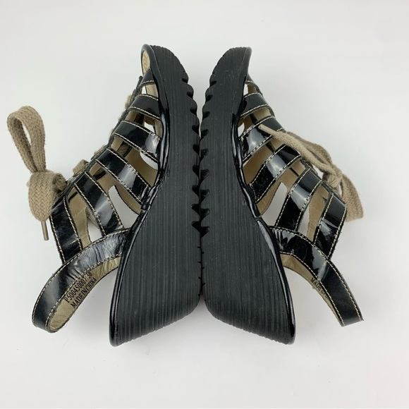 Fly London Yito Patent Black Leather Lace Up Wedge Sandals 36 - Picture 7 of 13